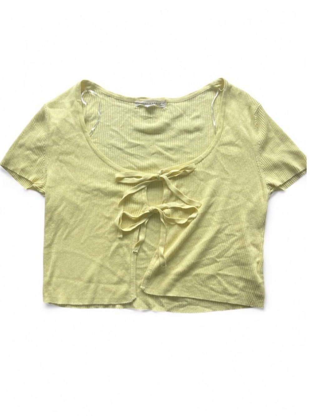 3/12$ AEROPOSTALE Butter Yellow Ribbed Tie-Front Crop Top | SIZE LARGE